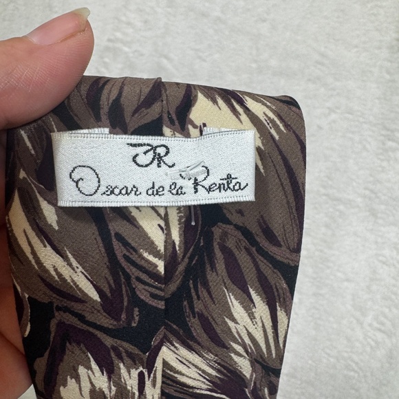 Osacr De La Renta Tie 100% Silk Vintage Brown Beige Floral Print Business Classi - Picture 4 of 7